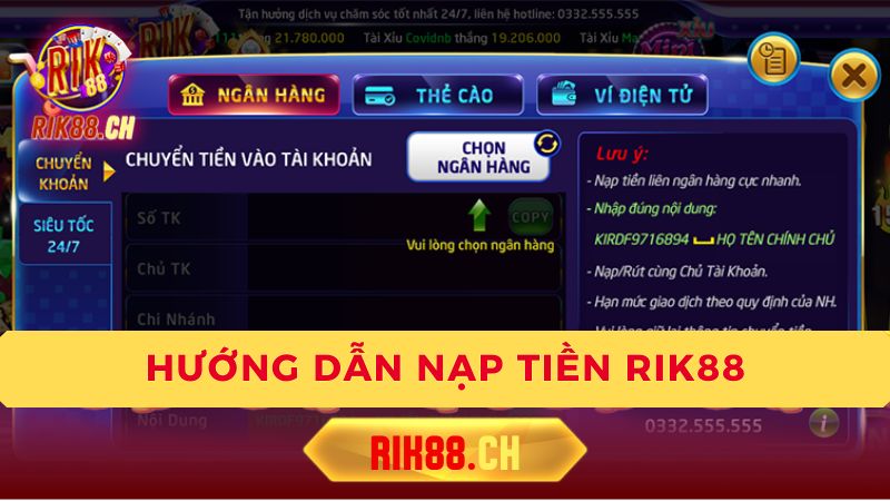 Các phương thức nạp tiền Rik88: